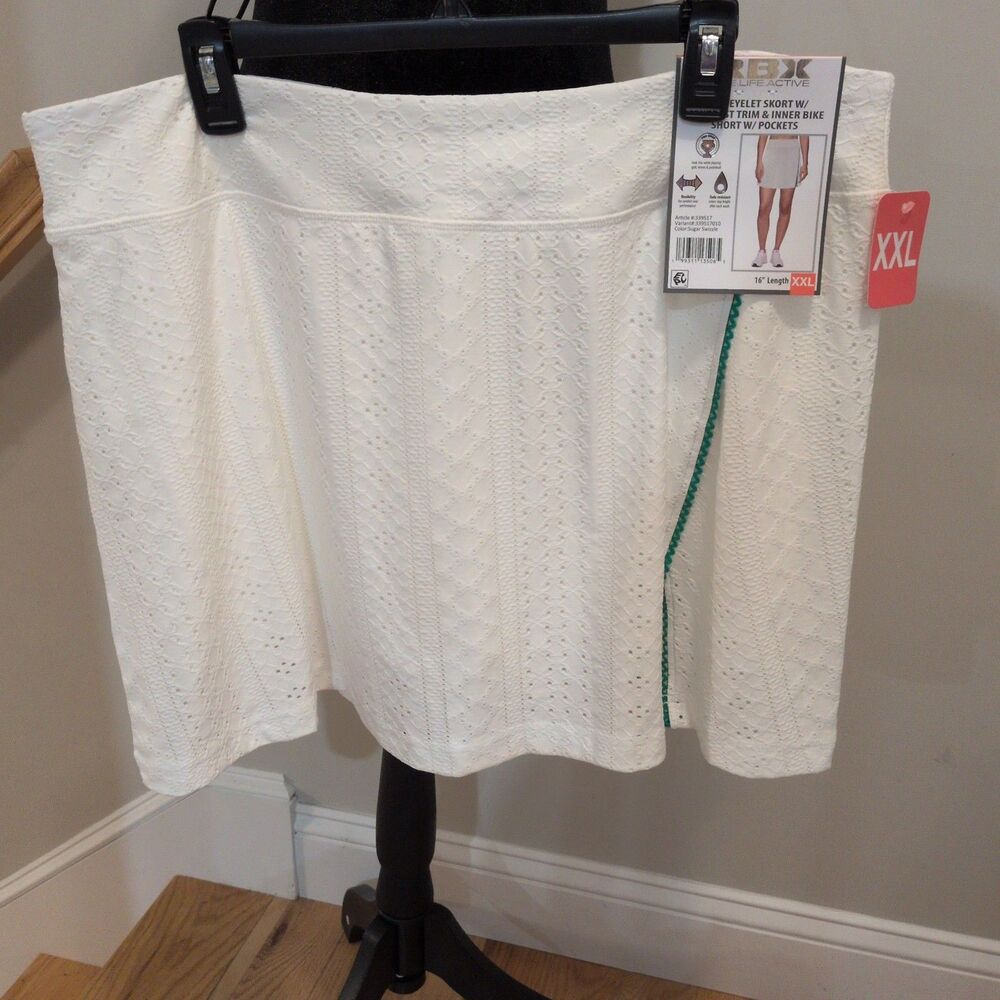 RBX Athletic Skort White XXL Pull On Pockets Inner Bike Shorts Golf Tennis